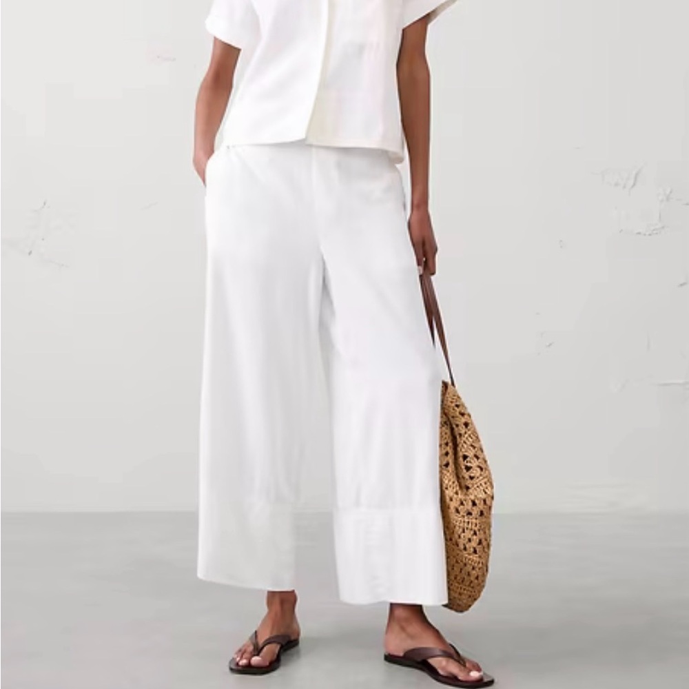 NWT Banana Republic White Wide Leg Cropped Linen Blend Pants Size M Lagenlook
